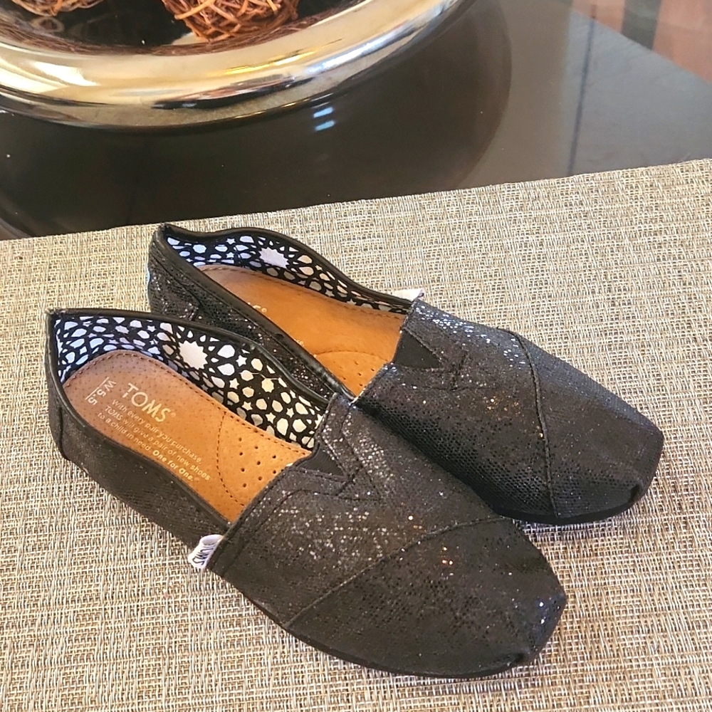 Toms women alpargatas flats glitter women 5.5 black